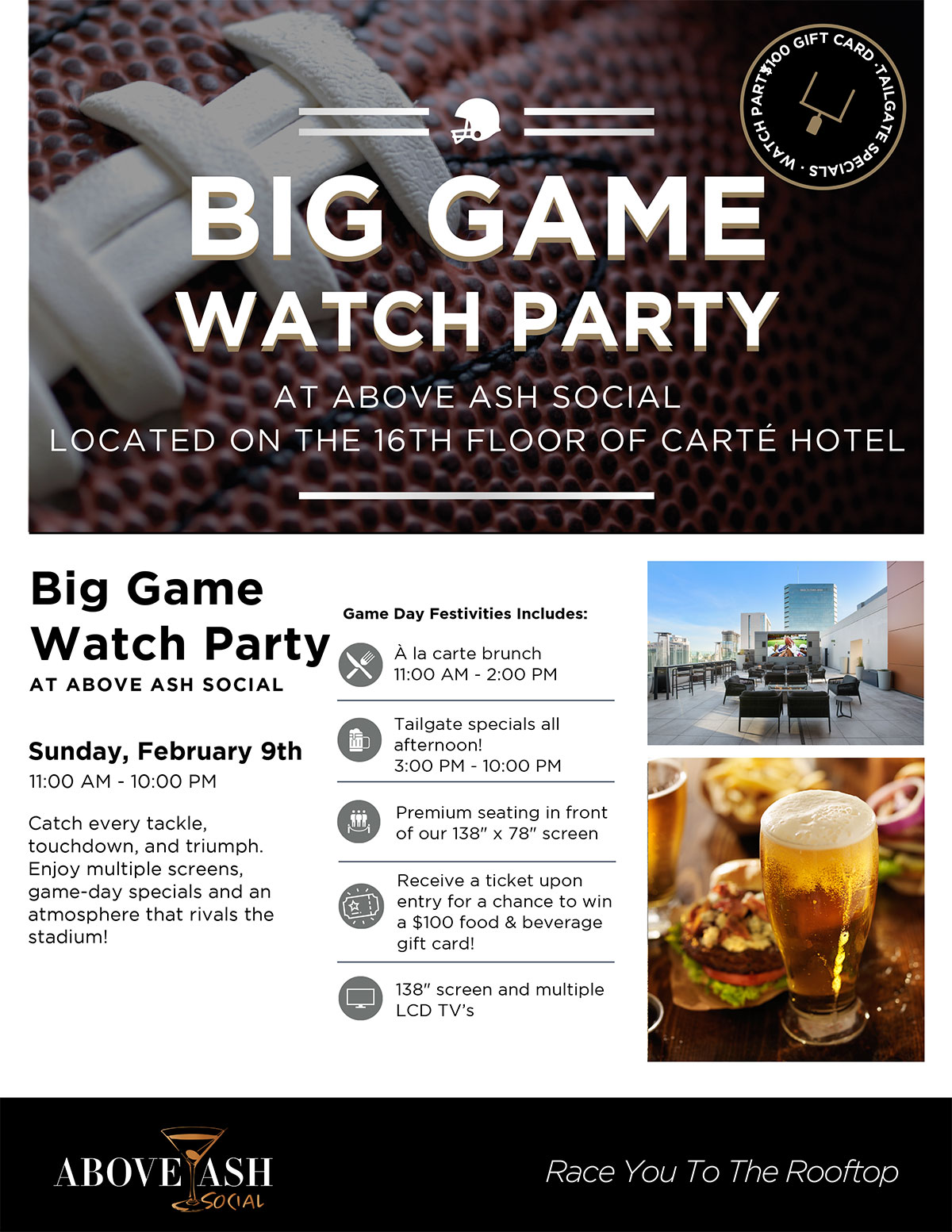 Big Game Watch Party at Above Ash Social